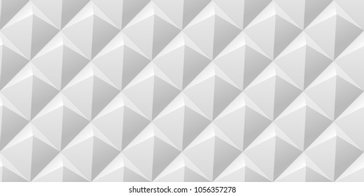 Vector abstract tiled seamless background with white soft lightened pyramids.