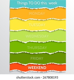 Vector abstract todo resolution list for the week made from torn multicolor paper