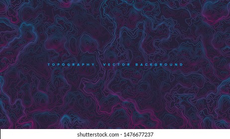 Vector Abstract Topographic Contour Map Conceptual Retrowave Background. Neon Vaporwave Ultra Wallpaper. Sci-Fi Futuristic Line Art Illustration