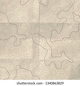 Vector abstract topographic line map. Topography background with aged paper effect.