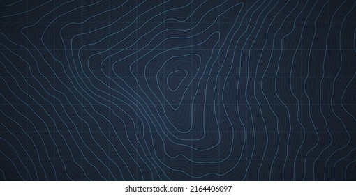 Vector Abstract Topographic Map Conceptual Pale Dark Blue Wallpaper. Geographic Topology Structure With Depth Elevation. Topography Relief Territory Cartography Art Wide Background svg