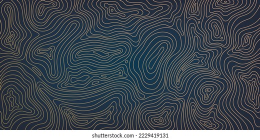 Vector abstract topographic map contour background, line pattern. Graphic illustration, concept of a conditional geography scheme and the terrain path. Golden and black organic wallpaper