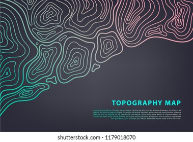 Vector abstract topography map banner. Topographic contour background. Topo grid. Linear illustration