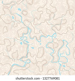Vector abstract topography map with river and lakes. Concept background.