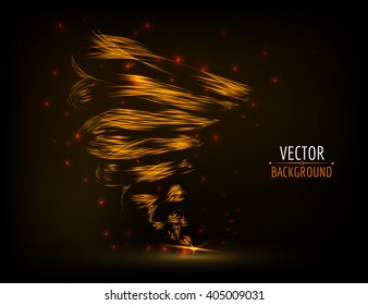Vector abstract tornado. Bright abstract twist on dark background.