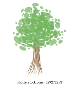 Vector abstract tree with flying leaves