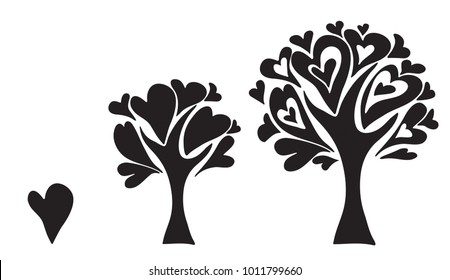  Vector abstract  tree  growing up, tree heart shapes.