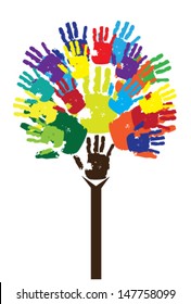 vector abstract tree with hand prints