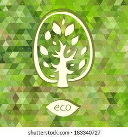 Vector abstract tree on the green triangle background.