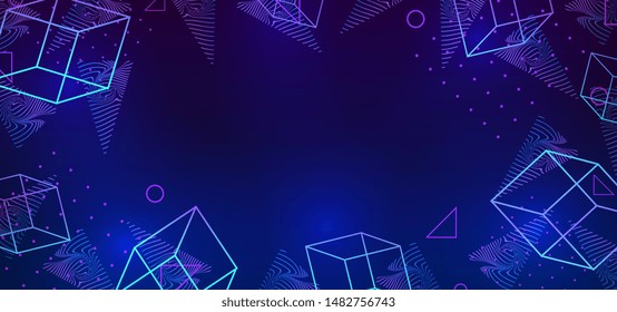 Vector abstract trendy 80s style background with neo memphis geometric elements decoration.