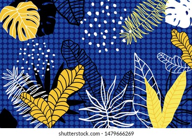 Vector abstract trendy background from tropical leaves