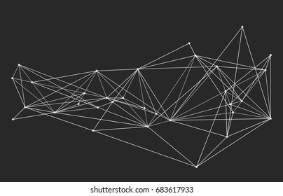 Vector abstract triangle background. Modern technology illustration with mesh. Digital geometric abstraction with lines and points. 