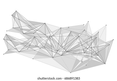 Vector abstract triangle background. Modern technology illustration with mesh. Digital geometric abstraction with lines and points.