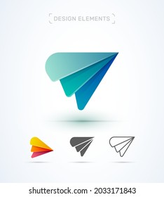 Vector Abstract Triangle Logo Template. Modern 3d, Flat And Line Art Style. Arrow, Abstract Paper Fan