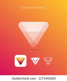 Elementos de diseño del logotipo poligonal de triángulo abstracto vectorial. Diseño de materiales, papel de origami, colección de estilo plano y de línea