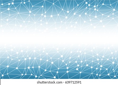 Vector abstract triangular pattern with wire-frame and dots. Geometrical background with blank space in the middle in light blue color.