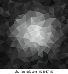 Vector abstract triangulated background. Texture. triangles fond. White circle. Black edges. Low poly grey backdrop. Modern.