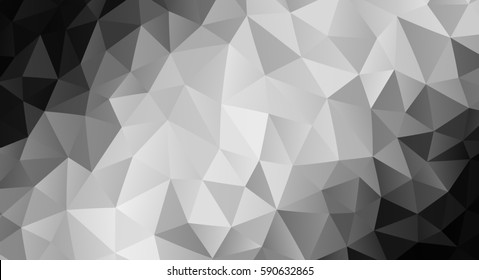 Vector abstract triangulated pale colorless background. Horizontal dynamic grey pattern. Geometric texture. Modern. Triangles. White, grey, black colors. Dark low poly fond. EPS 8.  Diagonal gradation