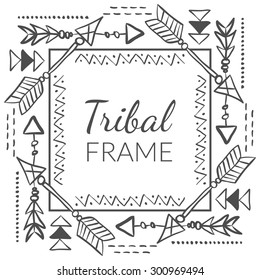 Vector Abstract Tribal Frame with doodle hand drawn arrows. Ethnic design for creative cards and backgrounds