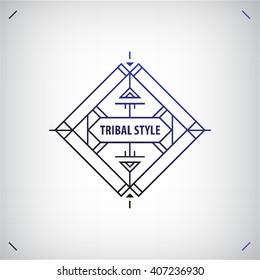Vector abstract tribal line shape, logo, frame isolated. Boho, geometric style hipster logo, space for text. square banner, cover