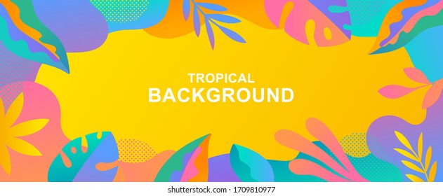 Vector abstract tropical background with copy space for text. Horizontal template for websites, event invitations, greeting cards, advertising banners. Summer designs in flat style.