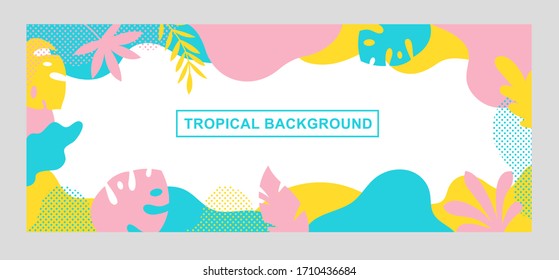 Vector abstract tropical background with copy space for text. Horizontal template for websites, event invitations, greeting cards, advertising banners. Summer designs in flat style.