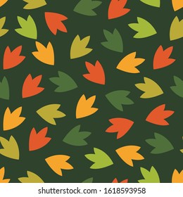 Vector abstract tropical leaves in bright colors. Vector seamless pattern. Funny and classic design for fabric, wallpaper and wrap paper.