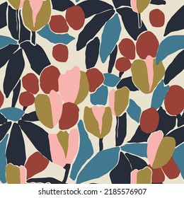 Vector abstract tulip flower and fruit illustration seamless repeat pattern fashion and home decor print fabric design digital artwork