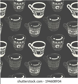 Vector abstract turkish coffee cup seamless pattern.