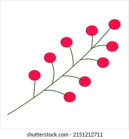 Vector abstract twig plant illustration with red berries