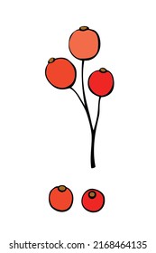 Vector abstract twig with red berries in flat doodle style. Botanical clip art, element for design of postcards, invitations, creating logos or banners.