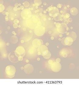 Vector abstract twinkled bright background with bokeh defocused golden lights.