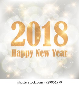 Vector abstract twinkled bright background with bokeh defocused golden lights. Happy New Year card design.