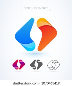 Vector abstract twisted letter O logo template. Material design, origami, flat and line art style. Application icon
