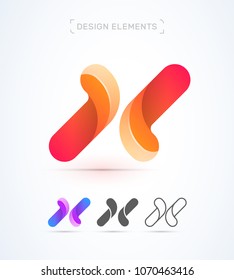 Vector abstract twisted letter X logo template. Material design, origami, flat and line art style. Application icon