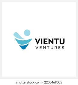 Vector abstract twisted water letter V logo design template