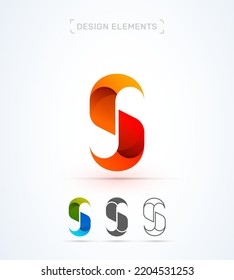 Vector abstract two elements letter S logo design template. Modern 3d, flat and line art style