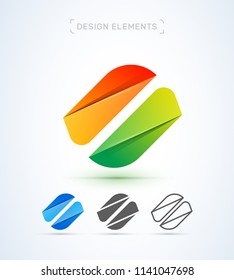 Vector abstract two parts logo template. Pause button, letter n. Material design, origami paper, flat and line art style