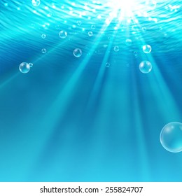 Vector -- abstract underwater background with sunlight and air bubbles in water