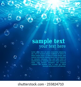 Vector -- abstract underwater background with sunlight and air bubbles in water