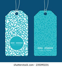 Vector abstract underwater plants vertical round frame pattern tags set
