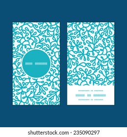 Vector abstract underwater plants vertical round frame pattern business cards set