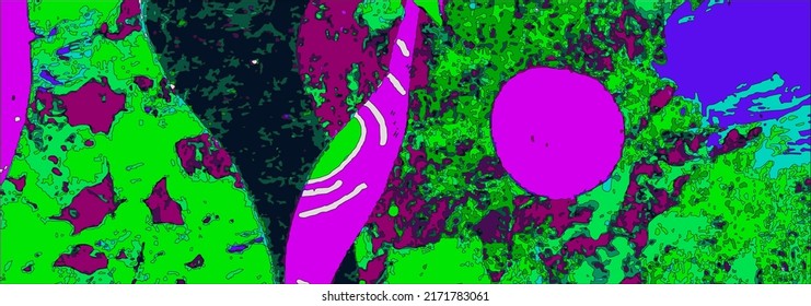 Vector abstract universal grunge art texture, header template. Collage page, design for card, invitation, brochure, banner, book cover, booklet print, flyer concept. Purple, green, acid