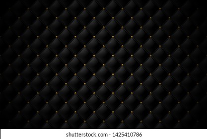 Vector abstract upholstery or matte black leather texture sofa background and antique bronze nails for antique furniture decoration flower head pattern