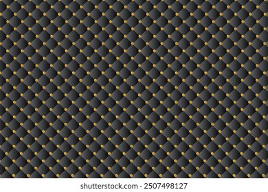 Vector abstract upholstery or matte black leather texture sofa background and antique bronze nails for antique furniture decoration pattern