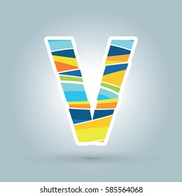 Vector abstract V geometric letter logo template. Overlapping transparent wave elements composition