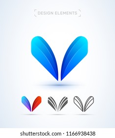 Elementos del logotipo de la letra V abstracta del vector. Diseño material, origami, estilo de arte plano y de línea. Icono de aplicación