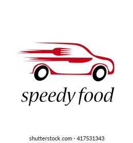 Vector abstract van with cutlery, catering concept