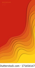 Vector abstract vertical background. Art paper style. Transition waves in layers from orange to yellow. Place for text. Copyspace.