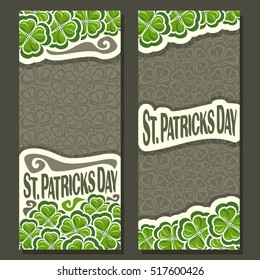 Vector abstract vertical Banner for St Patrick's Day on Shamrock gray background, greeting Clover card for congratulation text, clover symbol saint patrick day on shamrock leaf pattern trefoil foliage